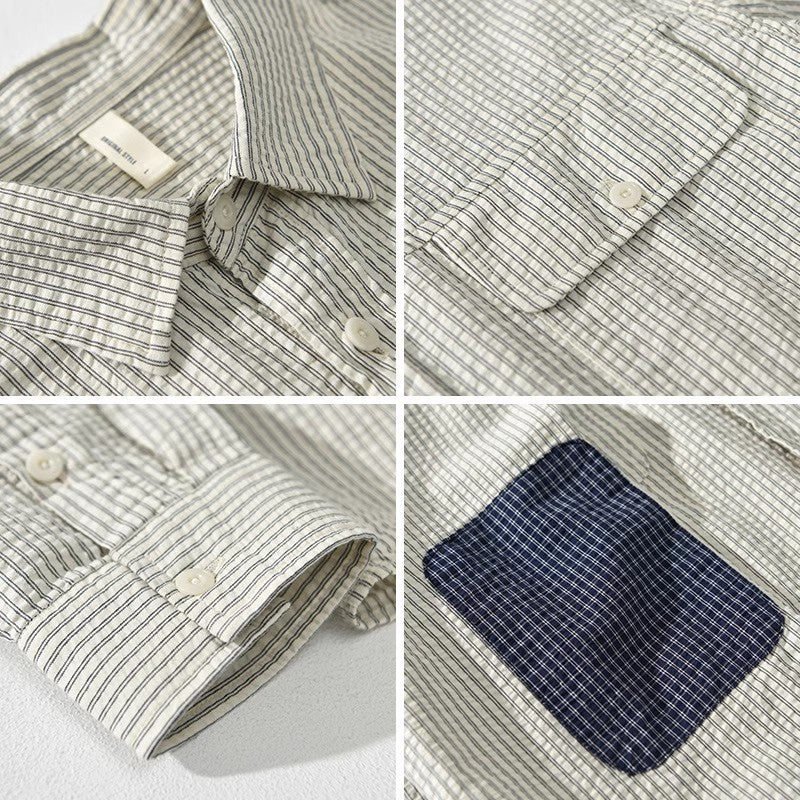 Camisole de manga longue pour homme avec boutons - ajustement ajustable - algodón liviano - designño a rayas
