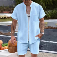 Set de homme 2 pièces - Chemise à col henley et short - Convient léger et décontracté