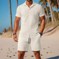 Ensemble Chemise et Short Polo pour Hommes - Coupe Slim - Motif en Relief - Vêtements Décontractés et Respirants
