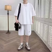 Ensemble sportif pour hommes - coupe décontractée - T-shirt à manches courtes et short à cordon ajustable - coton respirant
