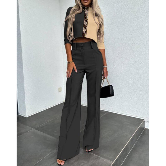 Ensemble 2 pièces élégant pour femmes, composé d'un haut court et d'un pantalon court à la mode - la tenue de bureau idéale pour toutes les occasions