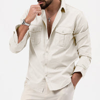Camisole de l'homme à tête longue en coton humide - Vestibilità Regolare con Bottoni e Tasche sul Petto