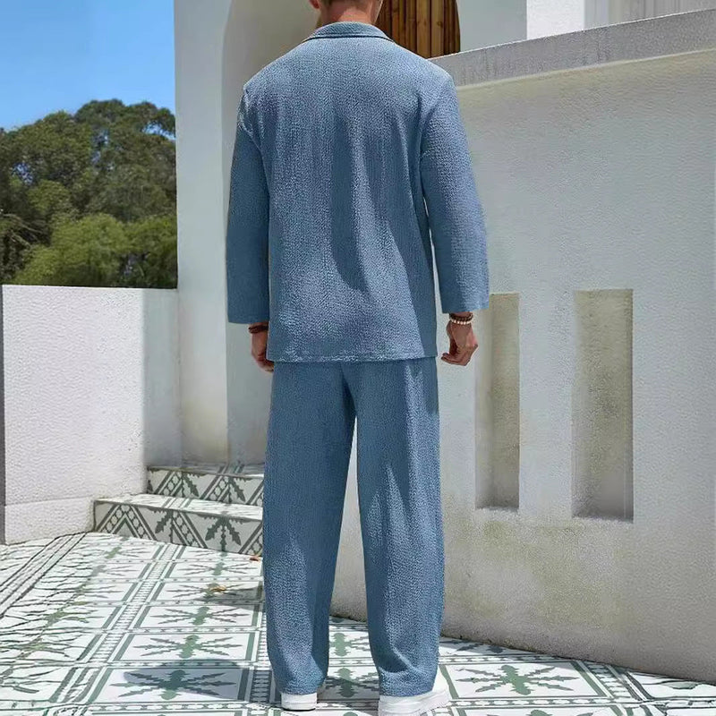 Ensemble Lounge pour Homme - Confort Décontracté - Chemise à Manches Longues & Pantalon Long - Tissu en Maille Douce