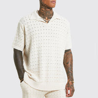 Polo en tricot pour hommes - Coupe confortable - Col en V - Manches courtes - Mélange de coton respirant
