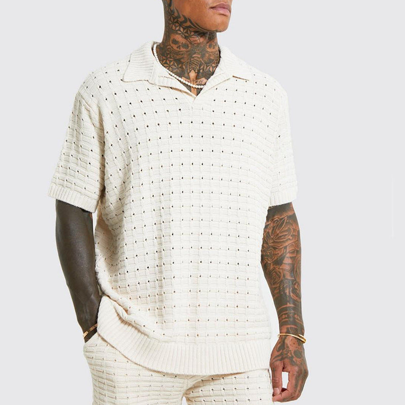 Polo en tricot pour hommes - Coupe confortable - Col en V - Manches courtes - Mélange de coton respirant