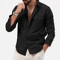 Camisole de l'homme à tête longue en coton humide - Vestibilità Regolare con Bottoni e Tasche sul Petto