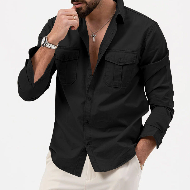 Camisole de l'homme à tête longue en coton humide - Vestibilità Regolare con Bottoni e Tasche sul Petto