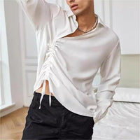 Chemise pour hommes à manches longues - Coupe décontractée - Devant à lacets - Tissu léger en coton mélangé