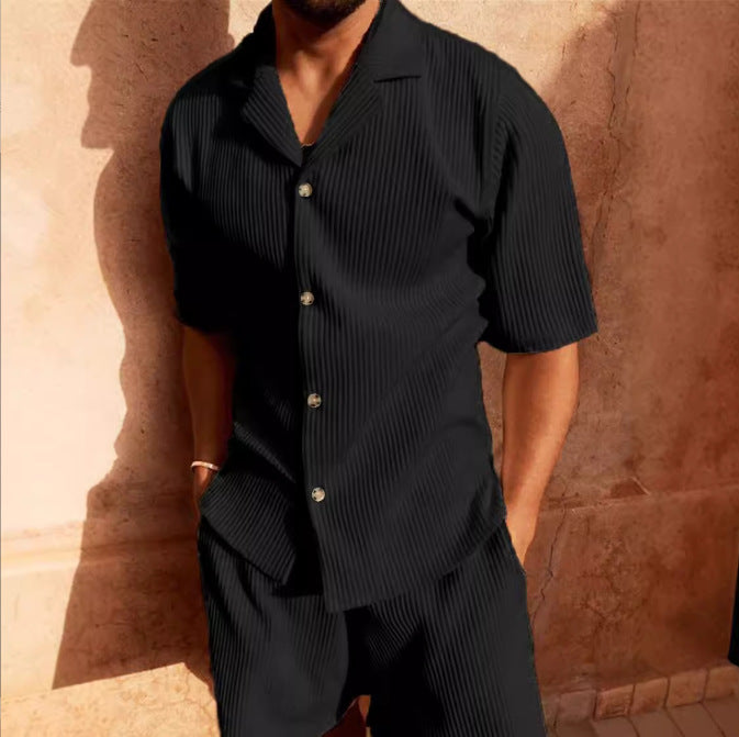 Ensemble Décontracté pour Hommes - Chemise en Velours Côtelé à Boutons & Shorts - Coupe Relaxée avec Tissu Texturé