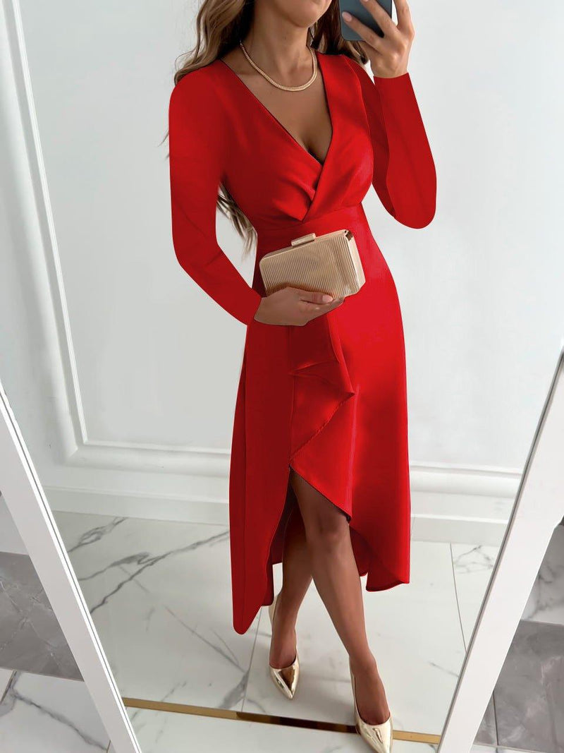 Robe élégante à col rond et ceinture pour femmes