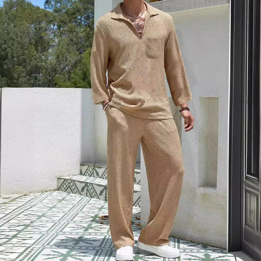 Ensemble Lounge pour Homme - Confort Décontracté - Chemise à Manches Longues & Pantalon Long - Tissu en Maille Douce