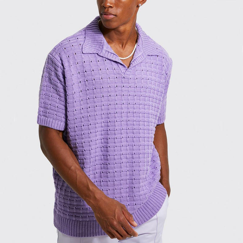 Polo en tricot pour hommes - Coupe confortable - Col en V - Manches courtes - Mélange de coton respirant