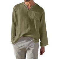 Chemise homme à manches longues en lin et coton - coupe décontractée avec col mandarin pour un style casual et élégant