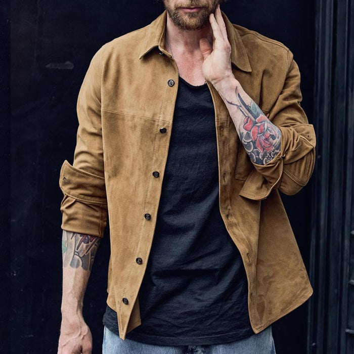 Herren Freizeithemd - Gebürstete Baumwollmischung - Bequemer Fit - Langarm Retro Look
