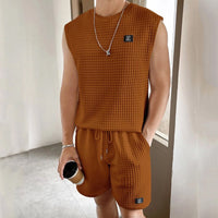 Set de lounge pour hommes - Maille gaufrée - Haut sans manches et short - Vêtements de détente ultra-confortables