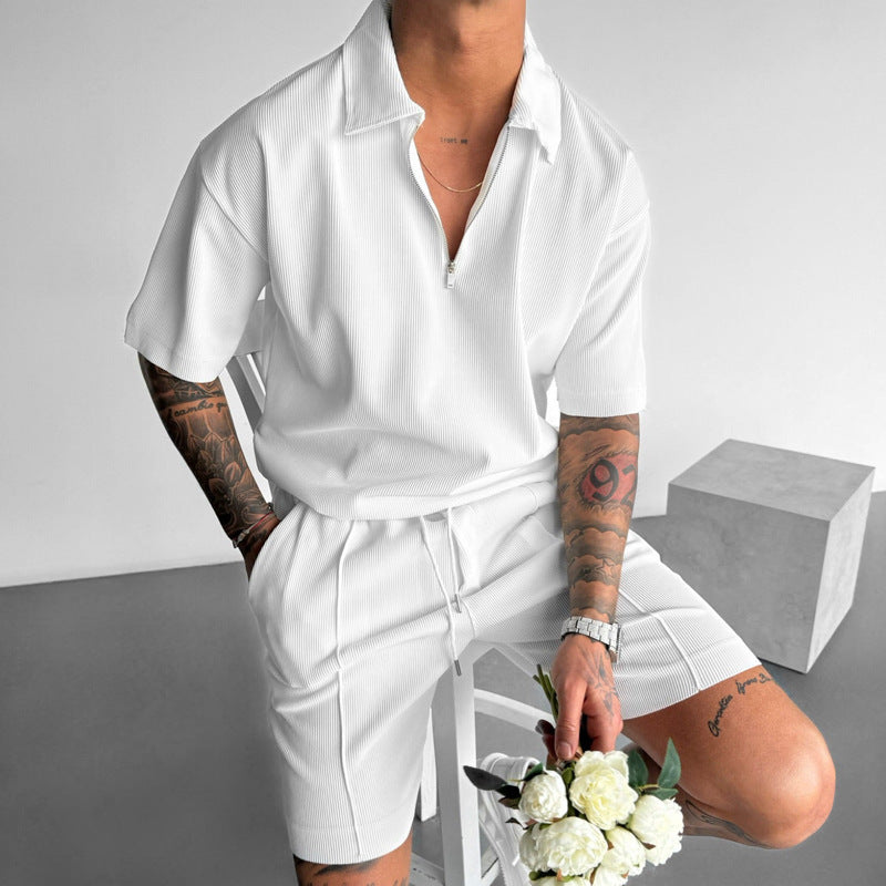 Ensemble Polo et Short pour Homme - Coupe Décontractée - Col à Glissière - Taille à Drawstring - Coton Respirant