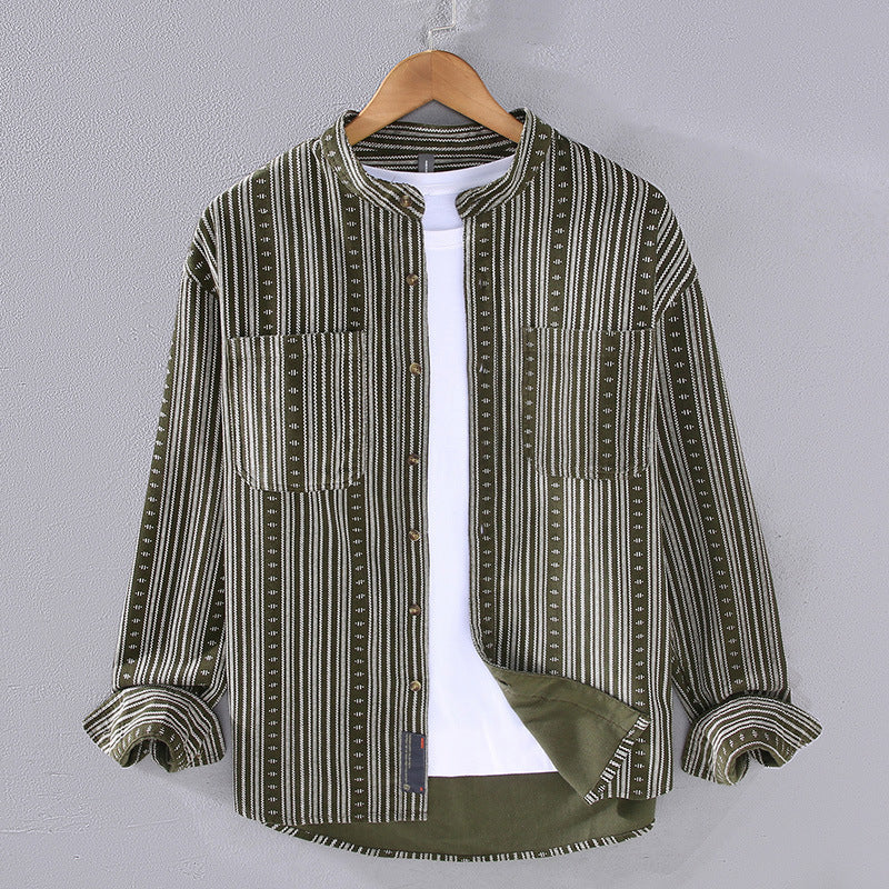 Chemise homme à rayures rétro à manches longues élégante