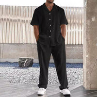 Ensemble Décontracté pour Hommes - Chemise à Boutons Légère & Pantalons à Pli Plats - Coupe Confortable