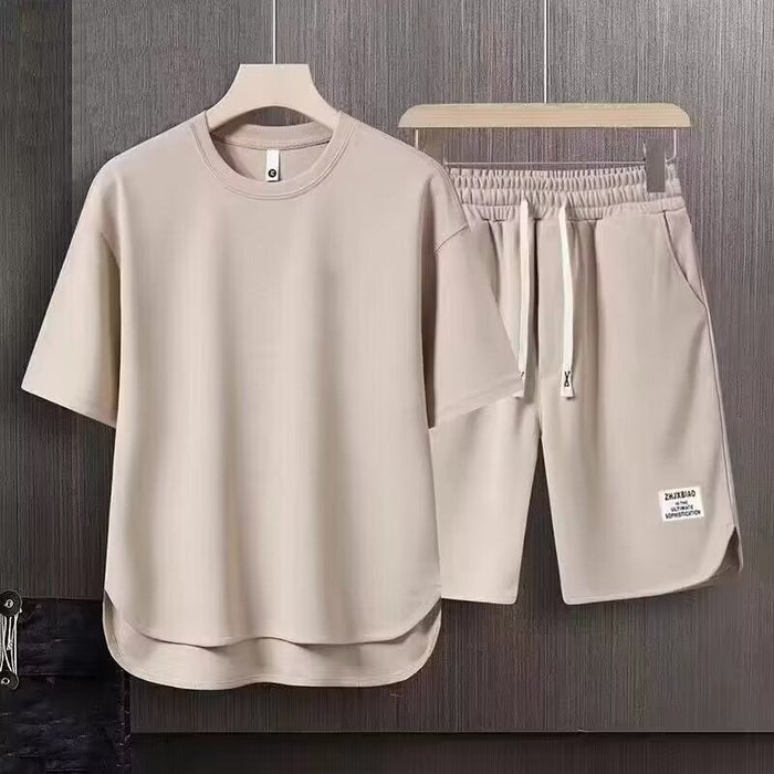 Ensemble sportif pour hommes - coupe décontractée - T-shirt à manches courtes et short à cordon ajustable - coton respirant