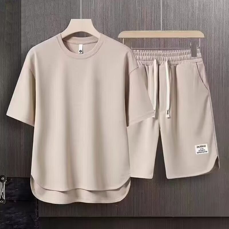 Ensemble sportif pour hommes - coupe décontractée - T-shirt à manches courtes et short à cordon ajustable - coton respirant