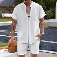 Set de homme 2 pièces - Chemise à col henley et short - Convient léger et décontracté