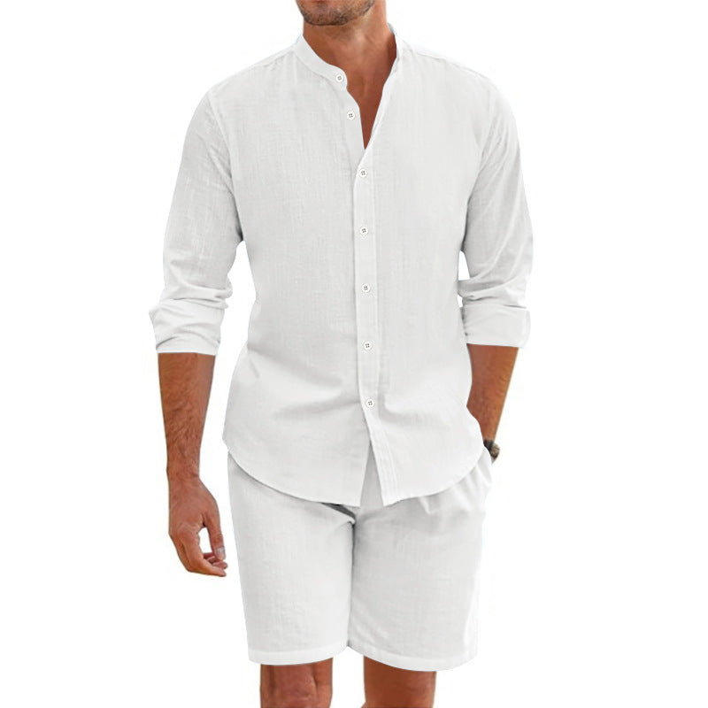 Ensemble Homme Deux Pièces - Mélange de Lin - Coupe Décontractée - Chemise à Boutons & Shorty Mi-Cuisse