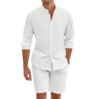 Ensemble Homme Deux Pièces - Mélange de Lin - Coupe Décontractée - Chemise à Boutons & Shorty Mi-Cuisse