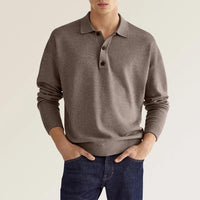 Polo à manches longues pour hommes, coupe classique, en coton mélangé et poignets côtelés