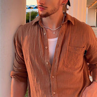 Chemise pour hommes à manches longues - Coupe décontractée - Tissu léger en coton mélangé - Style boutonne pour un look casual】