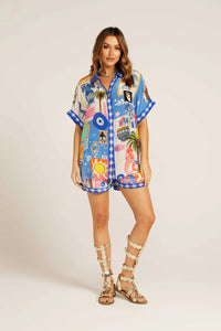 Ensemble Décontracté pour Femme - Chemise et Short en Coton Mélangé avec Imprimé Artistique - Confort et Style Quotidien