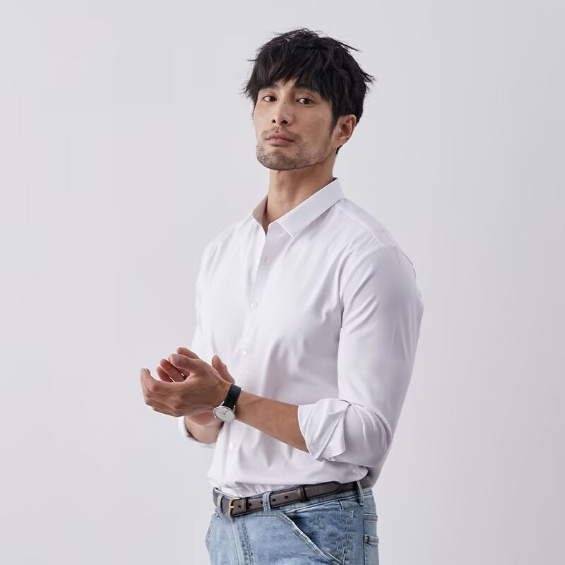 Camisole pour homme - corte ajustado - sensación de seda artificial - manga larga con botones - estilo business casual