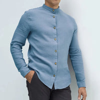 Camisole de l'homme avec boutons - Cotone Texturizzato - Typo Regolare - Colletto Mandarino - Maniche Lunghe