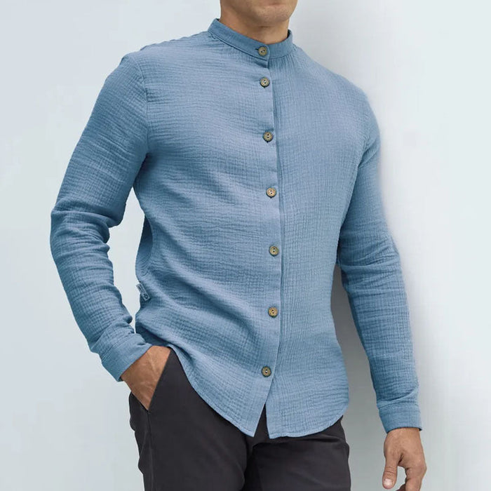 Camisole de l'homme avec boutons - Cotone Texturizzato - Typo Regolare - Colletto Mandarino - Maniche Lunghe