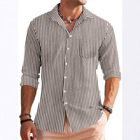 Camisa de manga larga para hombres - Ajuste regular - Estampado a rayas con bolsillo en el pecho