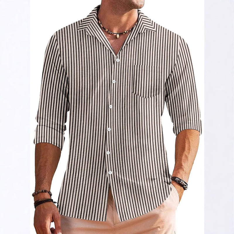 Camisa de manga larga para hombres - Ajuste regular - Estampado a rayas con bolsillo en el pecho
