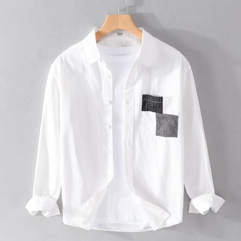 Camisole de l'homme à tête longue - Vestibilità Comoda - Fantasia in Cotone Misto - Tasca con Patch - Chiusura con Bottoni