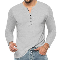 Chemise Henley pour hommes - Manches longues - Coupe régulière - Fastex à boutons - Coton respirant