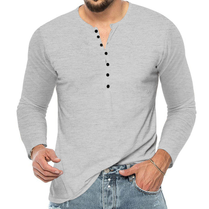Chemise Henley pour hommes - Manches longues - Coupe régulière - Fastex à boutons - Coton respirant