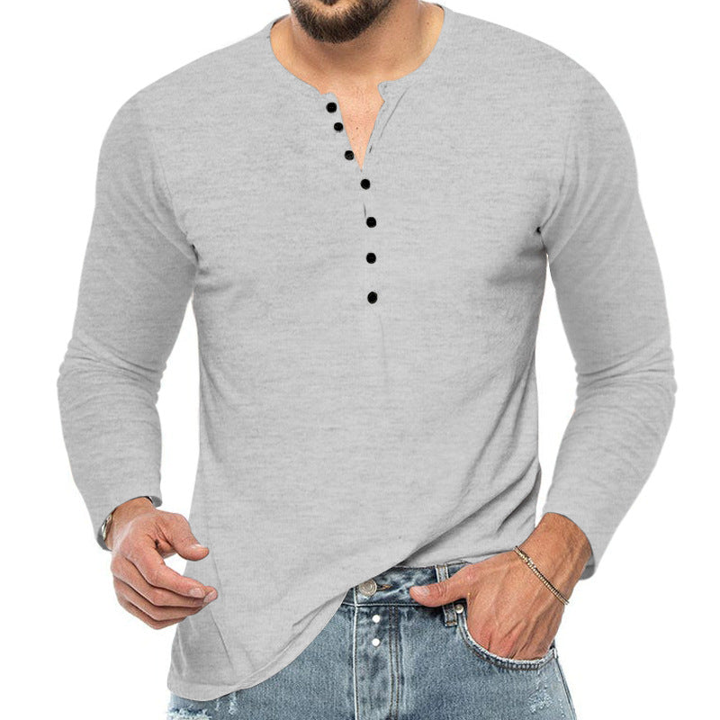Chemise Henley pour hommes - Manches longues - Coupe régulière - Fastex à boutons - Coton respirant