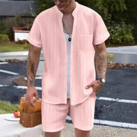 Set de homme 2 pièces - Chemise à col henley et short - Convient léger et décontracté