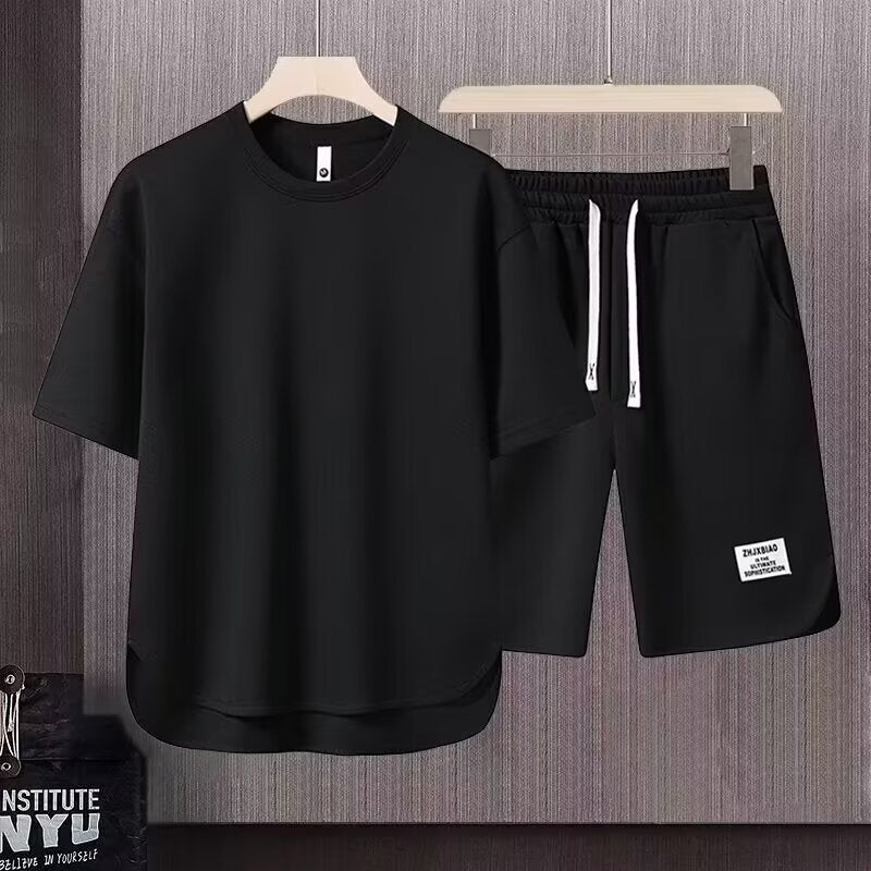 Ensemble sportif pour hommes - coupe décontractée - T-shirt à manches courtes et short à cordon ajustable - coton respirant
