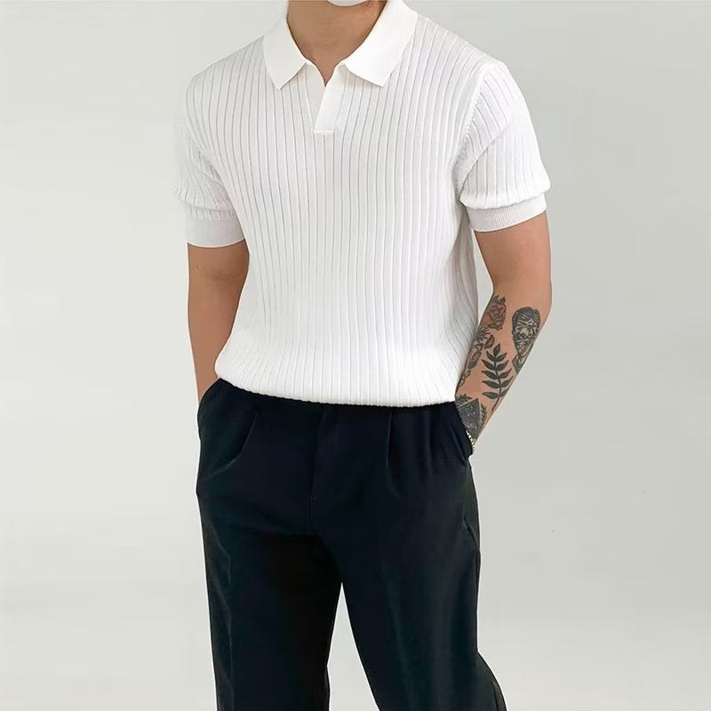 Polo classique en coton côtelé pour hommes - Coupe confortable, manches courtes, style décontracté