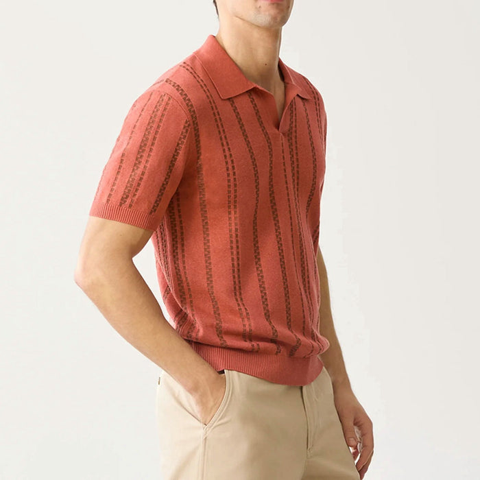 Polo pour homme en jacquard avec boucle en V - Fit Regolare - Manica Corte pour un style décontracté et moderne