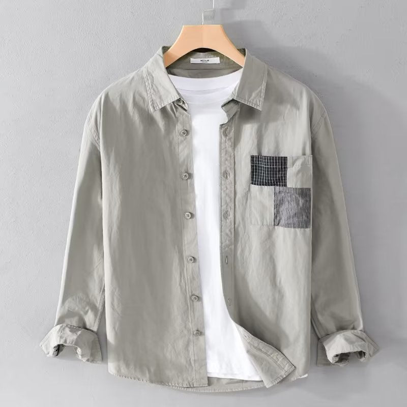 Camisole de l'homme à tête longue - Vestibilità Comoda - Fantasia in Cotone Misto - Tasca con Patch - Chiusura con Bottoni