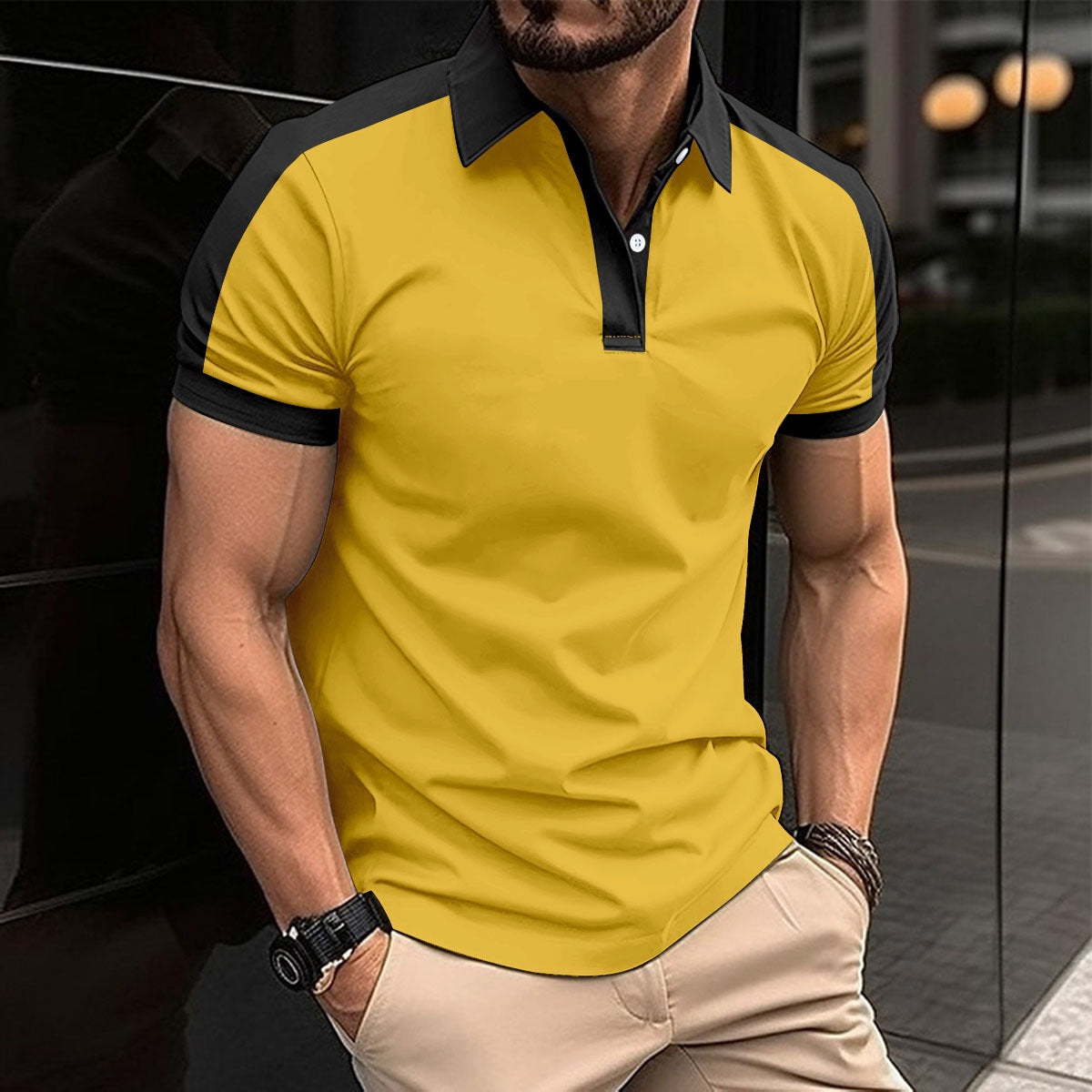 Polo Uomo Slim Fit in Cotone 100% con Colletto e Polsini a Contrasto