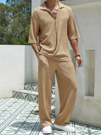 Ensemble Casual Masculin - Tissu Texturé Léger - Coupe Décontractée - Chemise à Moitié Zip & Pantalons Confortables