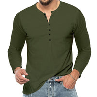 Chemise Henley pour hommes - Manches longues - Coupe régulière - Fastex à boutons - Coton respirant