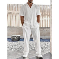 Ensemble Décontracté pour Hommes - Chemise à Boutons Légère & Pantalons à Pli Plats - Coupe Confortable