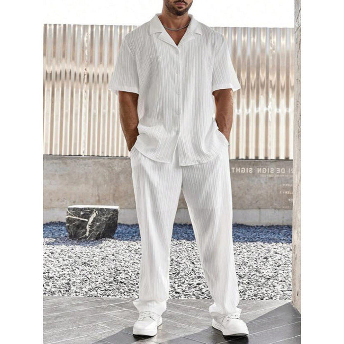 Ensemble Décontracté pour Hommes - Chemise à Boutons Légère & Pantalons à Pli Plats - Coupe Confortable