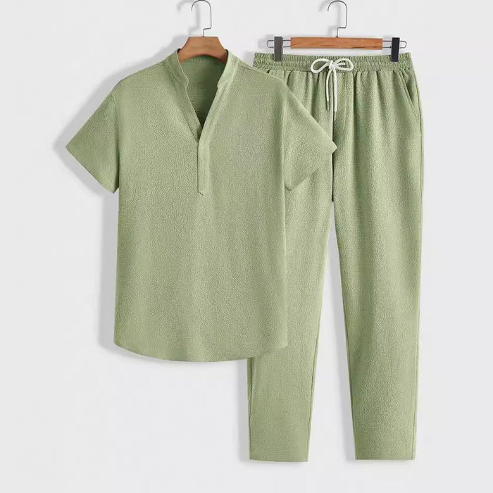 Set d'entraînement pour hommes - Respirant et confort décontracté - Top à manches courtes et pantalon à fermeture à cordon